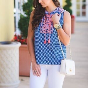 Blue and Pink Sleeveless Top